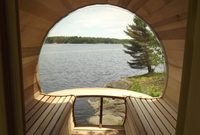 Panoramic Canadian Legacy Red Cedar Barrel Sauna - 8' model for 6-8 People