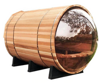 Panoramic Canadian Legacy Red Cedar Barrel Sauna - 8' model for 6-8 People